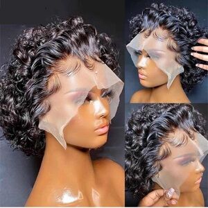 Short Pixie Cut Wig Peruvian Water Wave Human Hair Wigs 18% Destiny Deep Curly